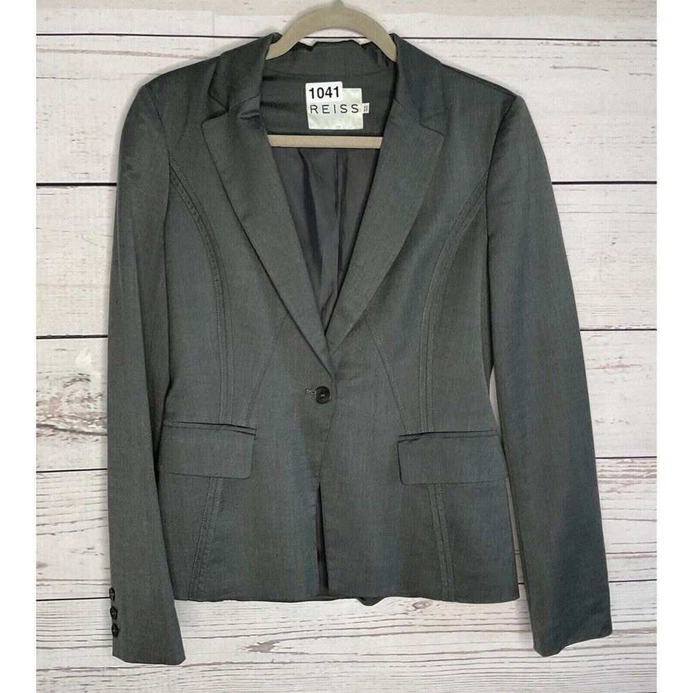 Reiss Gray Lined One Button Single Blazer Jacket Women 6 Portugal‎